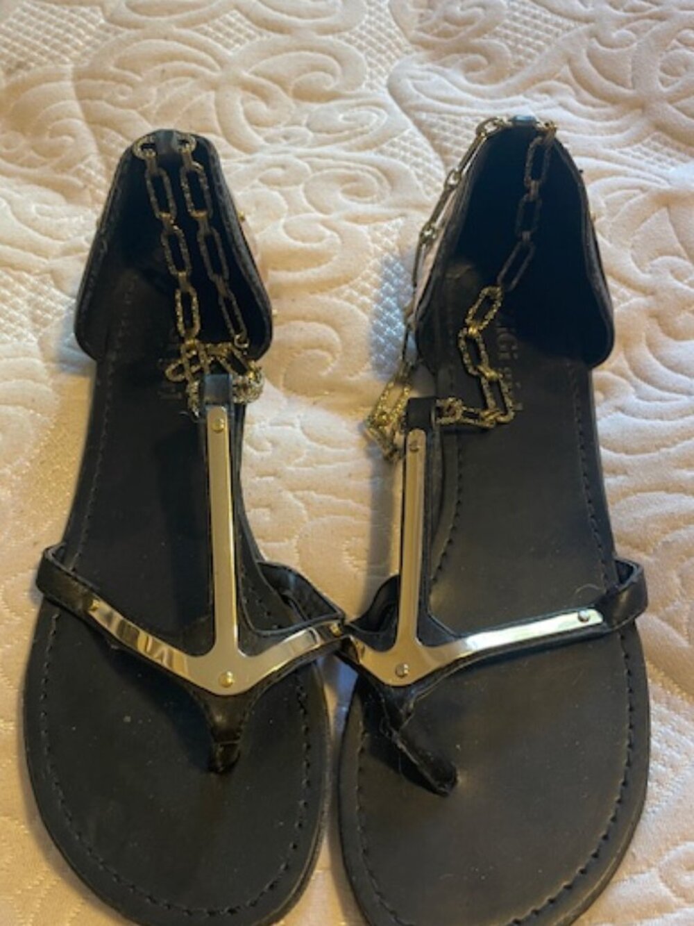 Black Sandals with Chain Detail